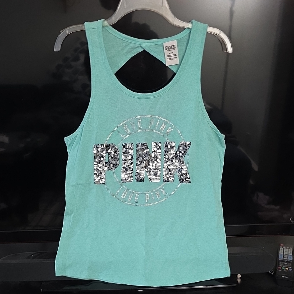 PINK Victoria's Secret Teal Tank Top with Silver Sequins